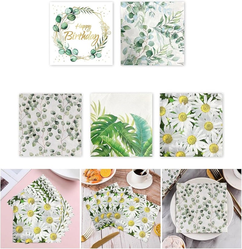 20 Pack Eucalyptus Patterned Napkins Absorbent Dinnerware For Festive Gatherings Sustainable Table Setting - Image 3