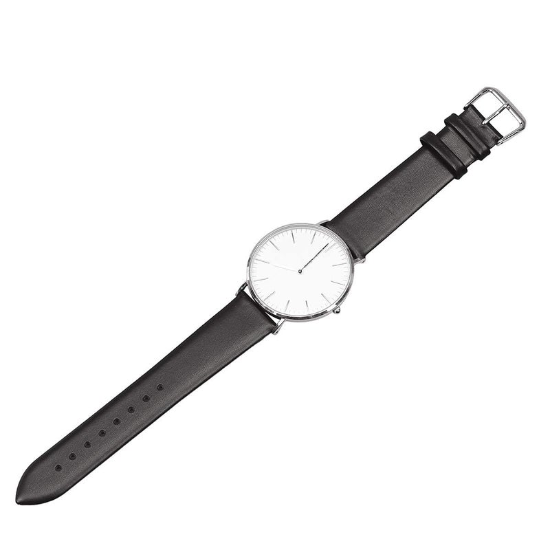EACHE 18mm Leather Watch Bands Black Classical Ultrathin Leather Watch Straps for Women Men Black Color with Silver Buckle - Image 5