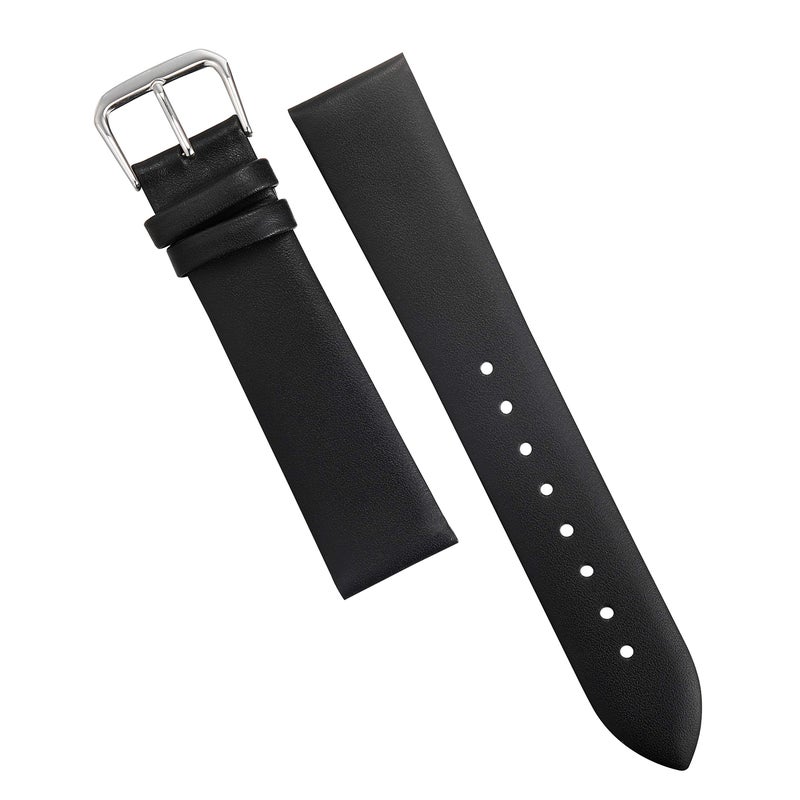 EACHE 18mm Leather Watch Bands Black Classical Ultrathin Leather Watch Straps for Women Men Black Color with Silver Buckle - Image 3
