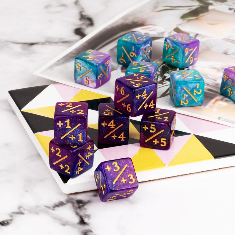 LAMJAM 24 Pieces MTG Dice Counters Magic The Gathering Counter Status Tokens Starry Sky D6 Dice Set for MTG Cards Game Night Accessories(Turquoise&Lilac, Navy&Purple) - Image 5