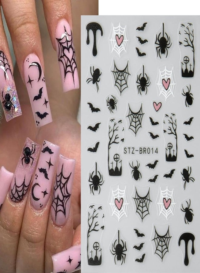 KRTBKR 6 Sheets Halloween Nail Stickers for Nail Art Bat Spiders Nail Art Stickers Black Skull Ghost Spider Web Design Goth Nail Decals Nail Supplies for Women Acrylic Manicure Decoration Accessories - Image 3