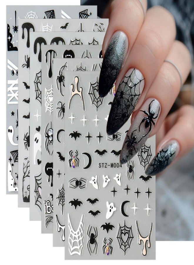 KRTBKR 6 Sheets Halloween Nail Stickers for Nail Art Bat Spiders Nail Art Stickers Black Skull Ghost Spider Web Design Goth Nail Decals Nail Supplies for Women Acrylic Manicure Decoration Accessories - Image 1
