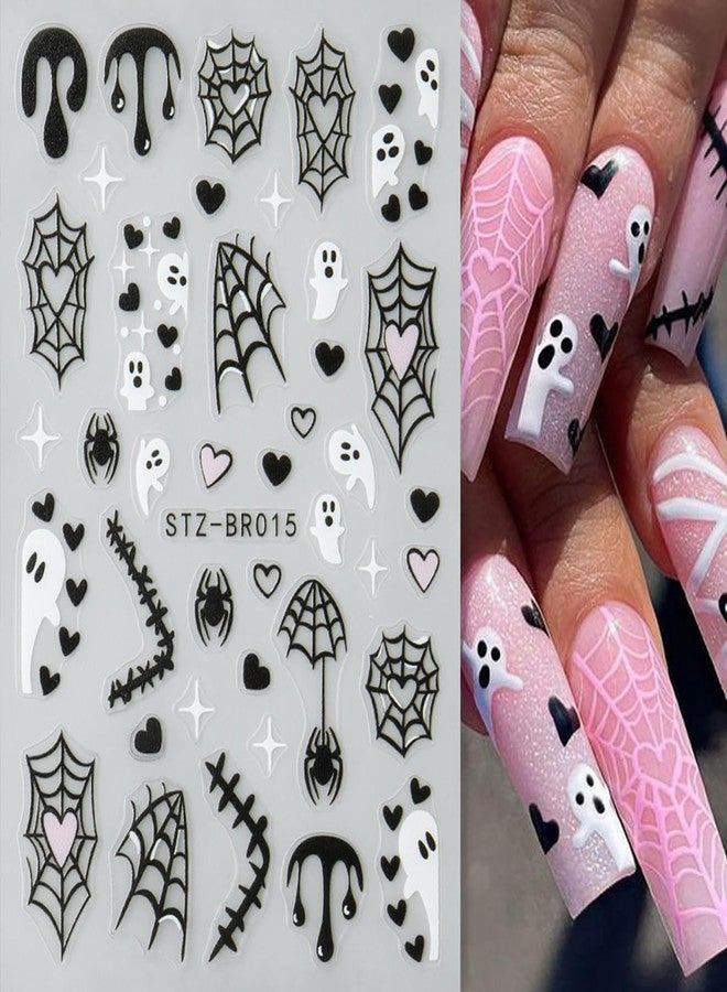 KRTBKR 6 Sheets Halloween Nail Stickers for Nail Art Bat Spiders Nail Art Stickers Black Skull Ghost Spider Web Design Goth Nail Decals Nail Supplies for Women Acrylic Manicure Decoration Accessories - Image 2