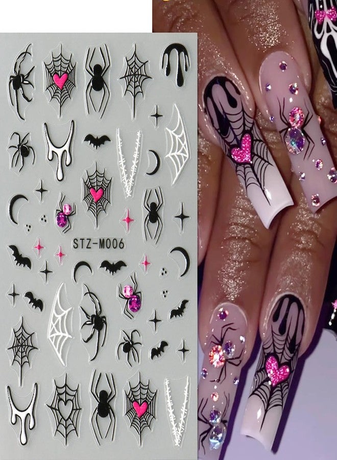 KRTBKR 6 Sheets Halloween Nail Stickers for Nail Art Bat Spiders Nail Art Stickers Black Skull Ghost Spider Web Design Goth Nail Decals Nail Supplies for Women Acrylic Manicure Decoration Accessories - Image 5