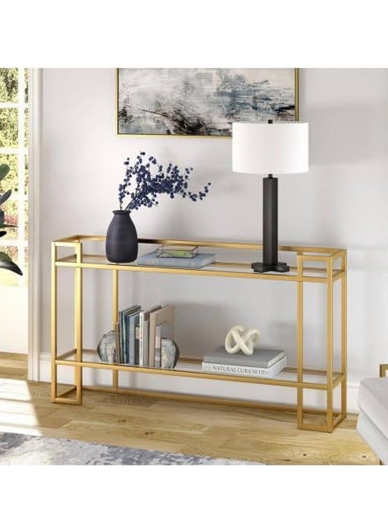 LINGWEI Glass Console Table Metal Console Table with Dual Clear Glass Shelve Entryway Table Narrow Modern Console Table TV Stand Dressing Table Stand Modern Hallway Table  - Image 1