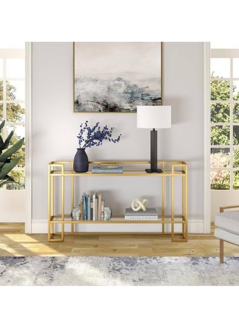LINGWEI Glass Console Table Metal Console Table with Dual Clear Glass Shelve Entryway Table Narrow Modern Console Table TV Stand Dressing Table Stand Modern Hallway Table  - Image 3