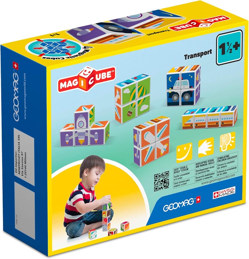 جيوماغ Magicube Printed Transport + Cards, لعبة مغناطيسية تعليمية STEM، مصنوعة في سويسرا، بلاستيك معاد تدويره 100%، لعبة بناء مفتوحة النهاية، 18 شهرًا+ - Image 2