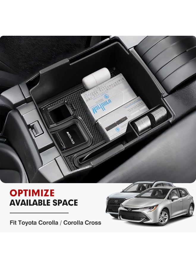 Bukela Center Console Organizer for 2019-2026 Toyota Corolla/ 2022-2026 Corolla Cross Accessories Car Armrest Storage Box Middle Console Tray Container with Non-Slip Silicone Mats - Image 2