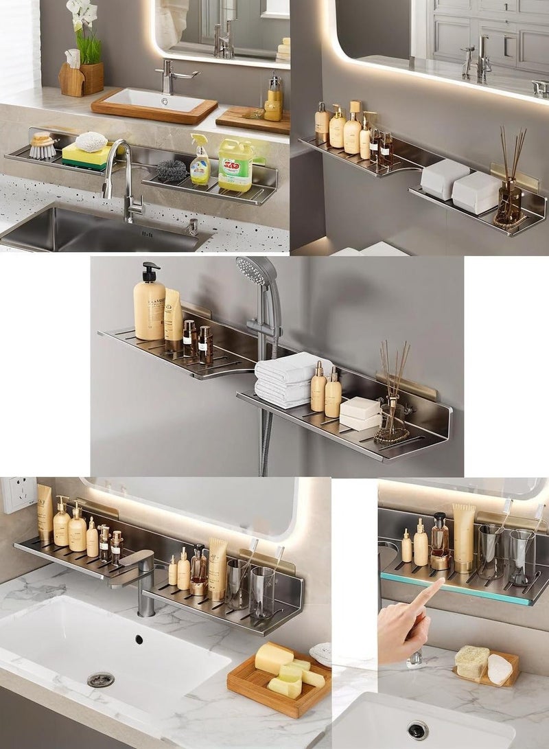 Loquat No Drilling Floating Shelf Above Sink with U-Shaped Groove – Wall Mount Bathroom Storage Rack, No Drilling Bathroom Shelf - Image 3