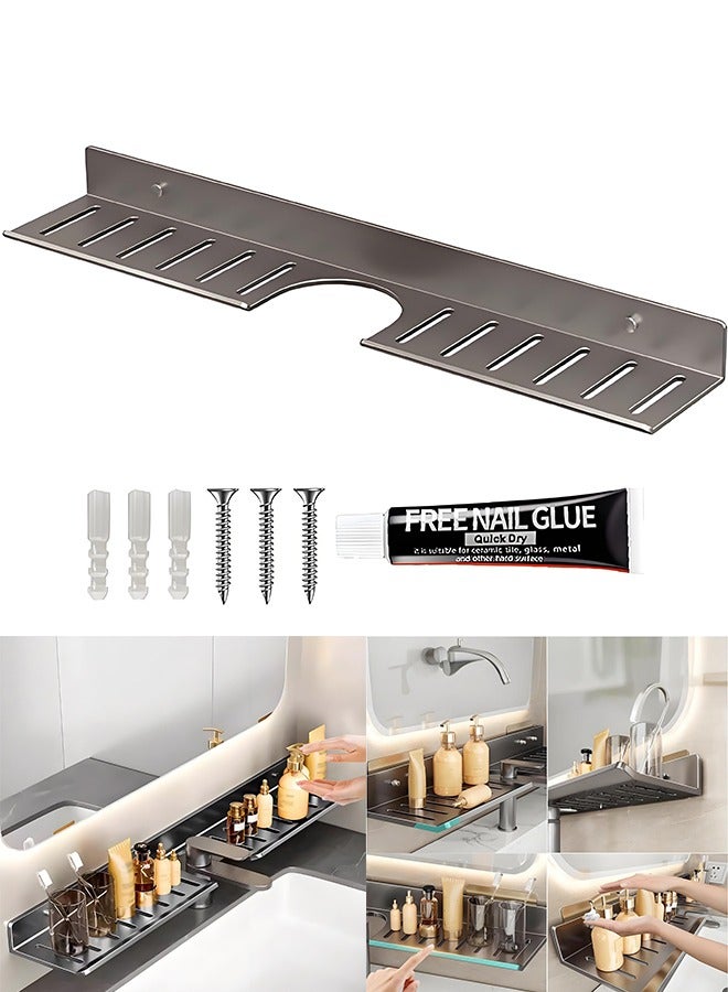 Loquat No Drilling Floating Shelf Above Sink with U-Shaped Groove – Wall Mount Bathroom Storage Rack, No Drilling Bathroom Shelf - Image 1