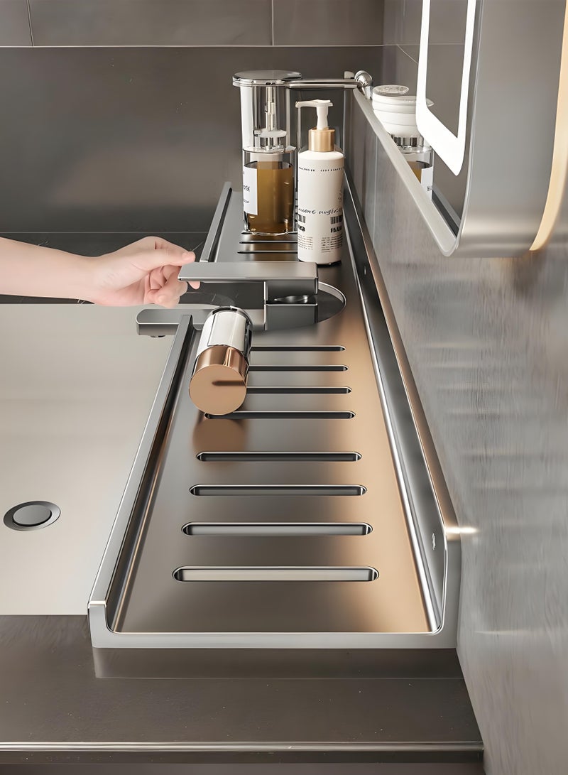 Loquat No Drilling Floating Shelf Above Sink with U-Shaped Groove – Wall Mount Bathroom Storage Rack, No Drilling Bathroom Shelf - Image 2