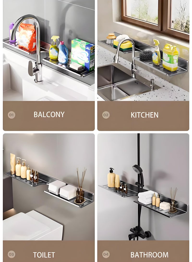 Loquat No Drilling Floating Shelf Above Sink with U-Shaped Groove – Wall Mount Bathroom Storage Rack, No Drilling Bathroom Shelf - Image 5