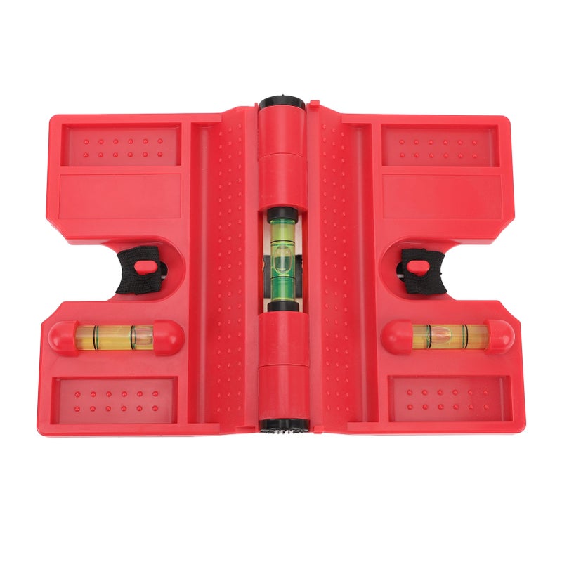Magnetic Post Level Professional High Accuracy 3 Vials Folding Post Level Tool with Elastic Loop for Posts Pipes Railings and Signs Red - Image 1