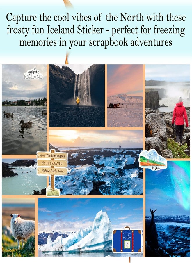 Trendzeen Iceland Sticker - Decorative Iceland Stickers for Scrapbooking, Photo Albums, Travel Journal, Planner, Crafts - Iceland Scrapbook Stickers with Camera, Flag, Icelandic Vacation Theme - Set of 2 Items - Image 2