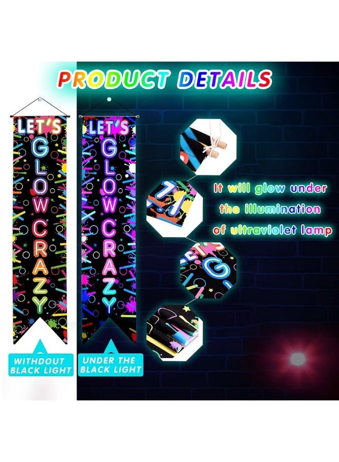 Tegeme Glow in the Dark Party Supplies Neon Happy Birthday Banner Crazy Porch Sign Glow Party Backdrop for Black Light Neon Themed Birthday Party Decorations  - Image 4