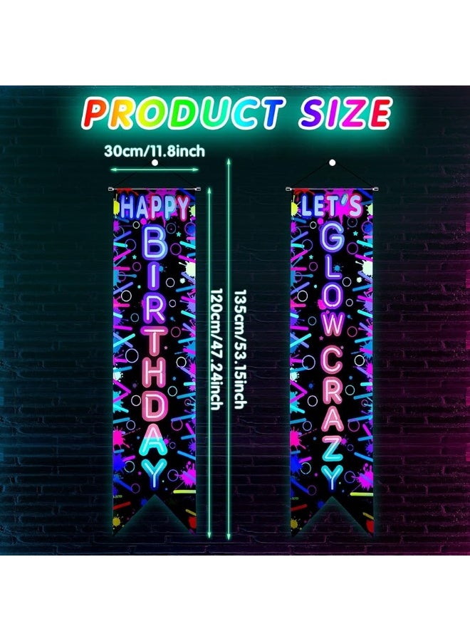 Tegeme Glow in the Dark Party Supplies Neon Happy Birthday Banner Crazy Porch Sign Glow Party Backdrop for Black Light Neon Themed Birthday Party Decorations  - Image 5