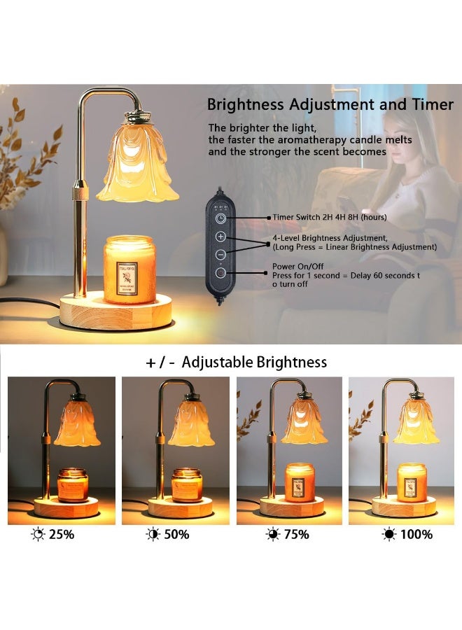 عربست مصباح تسخين الشموع مع مؤقت وخاصية تعديل الإضاءة وارتفاع قابل للتعديل، مثالي لديكور المنزل وغرفة النوم، جهاز تسخين الشمع مع مصباحين للشموع في الجرار، هدية رائعة للأم والمرأة والصديقة والأخت في عيد الأم وأعياد الميلاد | ذهبي - Image 3
