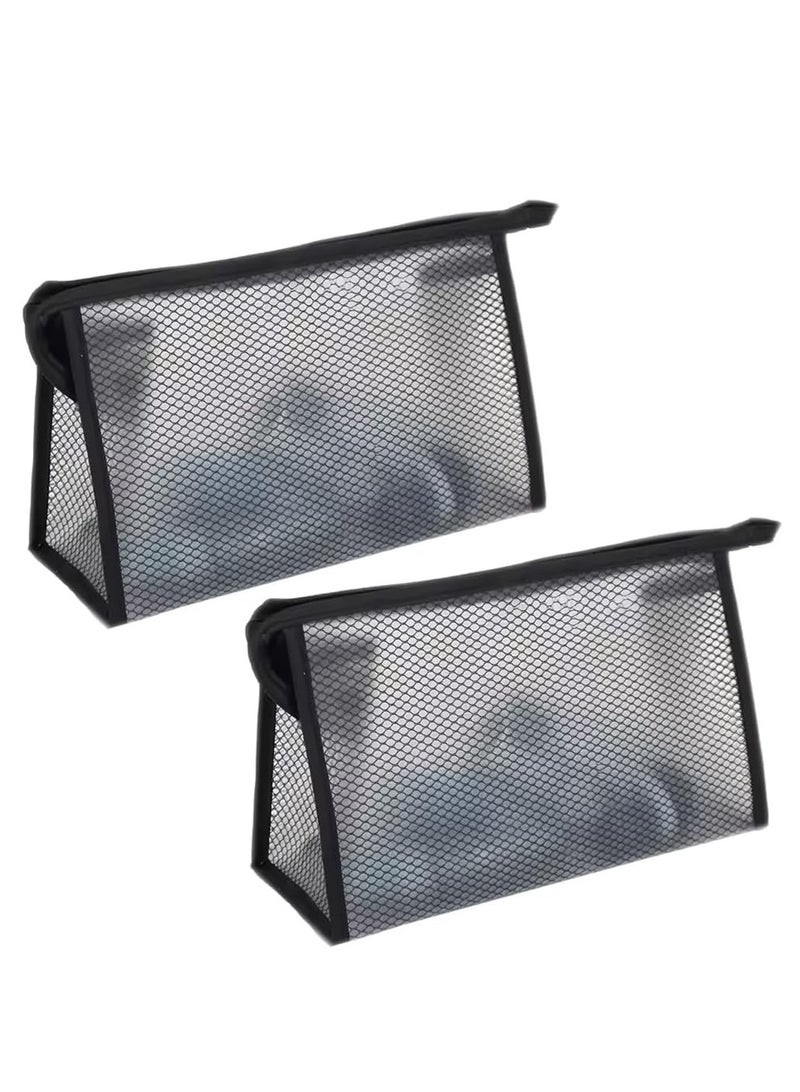 Rubik حقيبتان شفافتان من الشبك لمنتجات التجميل، منظم مكياج للسفر بأكياس بسحاب للرجال والنساء (23x15x9 سم) (أسود) - Image 1