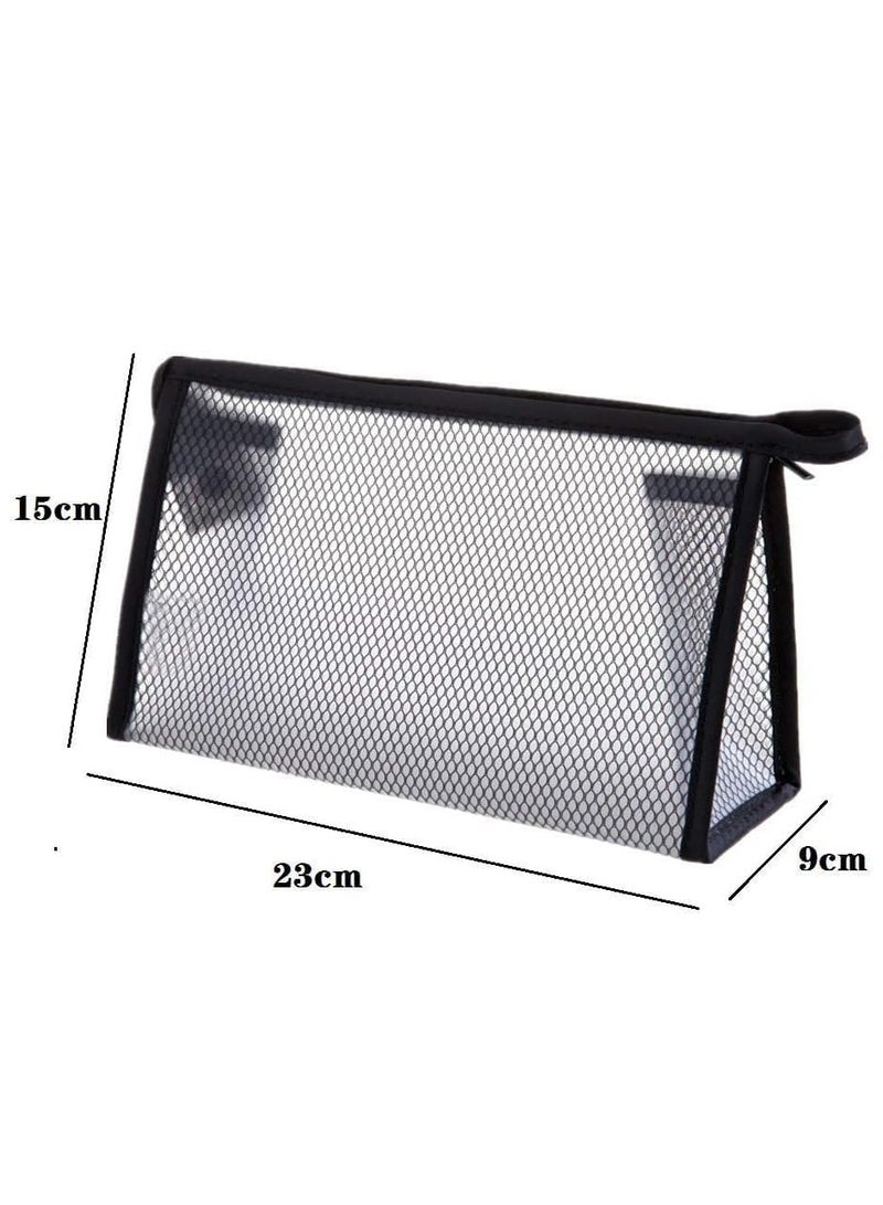 Rubik حقيبتان شفافتان من الشبك لمنتجات التجميل، منظم مكياج للسفر بأكياس بسحاب للرجال والنساء (23x15x9 سم) (أسود) - Image 3