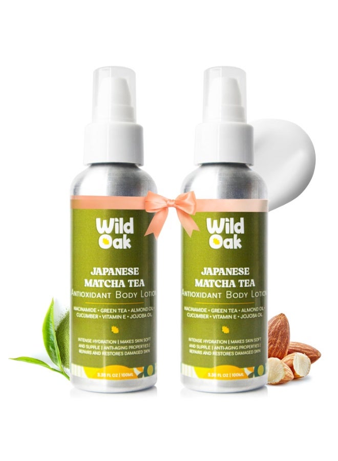 Wild Oak Super Moisturizing Body Lotion | With 5x Power of Vitamin E, Niacinamide, Japanese Matcha Tea, Jojoba, Almond & Cucumber | Intense Skin Hydration & Nourishment | All Skin Type | 200 ml (Pack of 2)