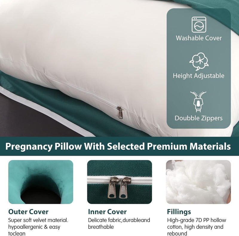 Elover Pregnancy Pillow U-Shaped Full Body Maternity Support Pillow for Pregnant Women with Replaceable and Washable Velvet Cover Size 60" (Velvet, Forest Green) - Image 4