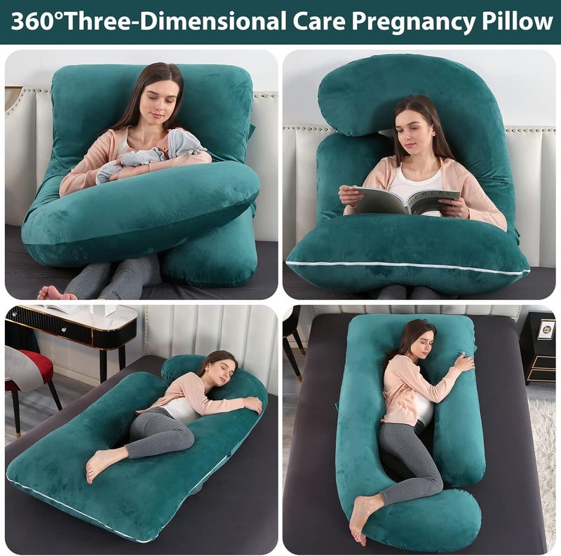 Elover Pregnancy Pillow U-Shaped Full Body Maternity Support Pillow for Pregnant Women with Replaceable and Washable Velvet Cover Size 60" (Velvet, Forest Green) - Image 2