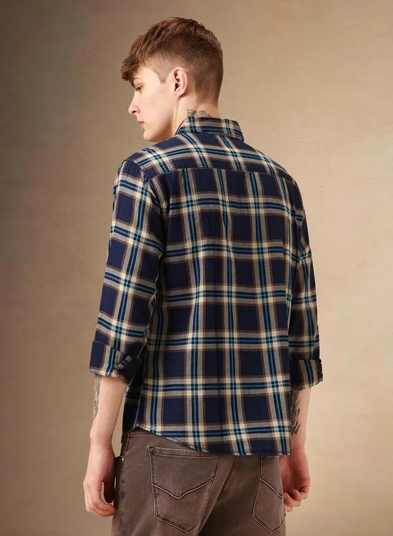 Dennis Lingo Men's Multicoloured 100% Cotton Checkered Button Down Relaxed Fit Shirt
