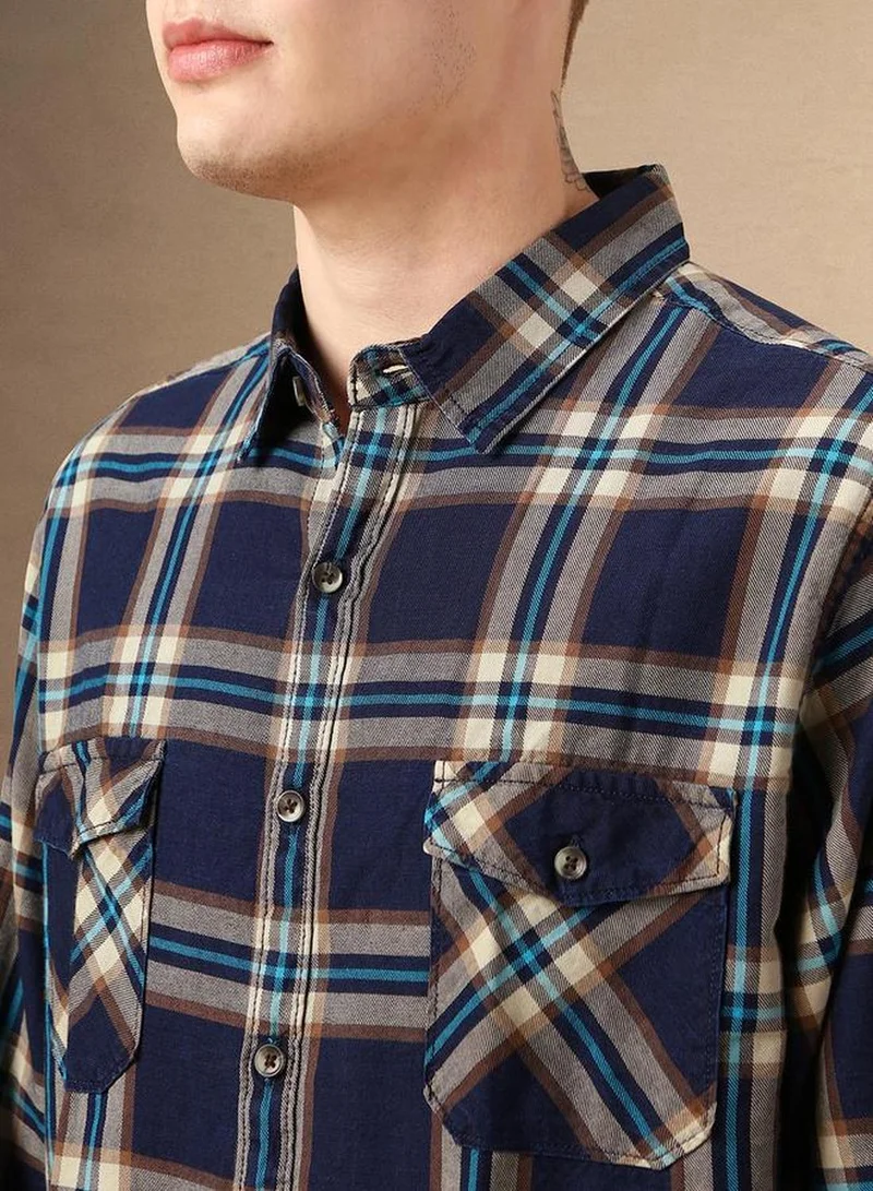 Dennis Lingo Men's Multicoloured 100% Cotton Checkered Button Down Relaxed Fit Shirt