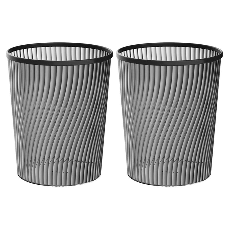 Spiral Texture Open Top Garbage Bin 2 Pack Gray Wastebasket For Kitchen Bedroom Office - Image 2