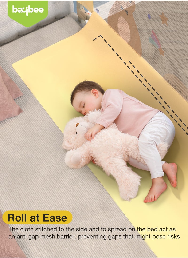 BAYBEE 180 x 80cm Baby Bed Rail Guard for Baby Safety with 28 Height Adjustable, Portable Bed Side Protector for Baby Falling | Foldable Single Side Baby Bed Railing for Kids Toddler Beige  - Image 4