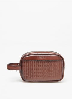 Men's Textured Pouch with Zip Closure and Wrist Strap