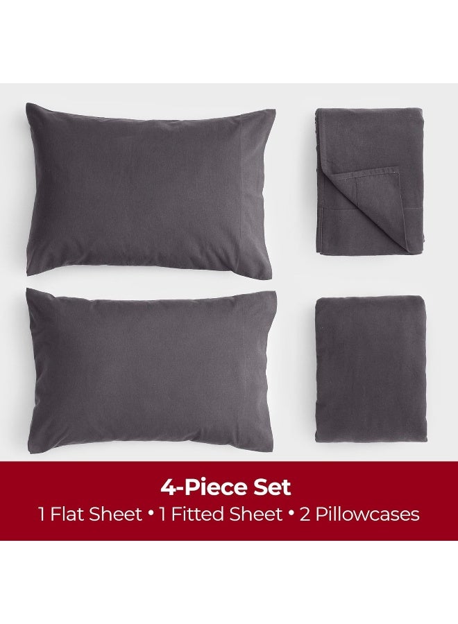 Mellanni Cotton Flannel Sheet Set Double Brushed for Added Softness Comfort Deep Pocket Fitted Sheet up to 16 4 Piece Set Queen Gray - Image 4