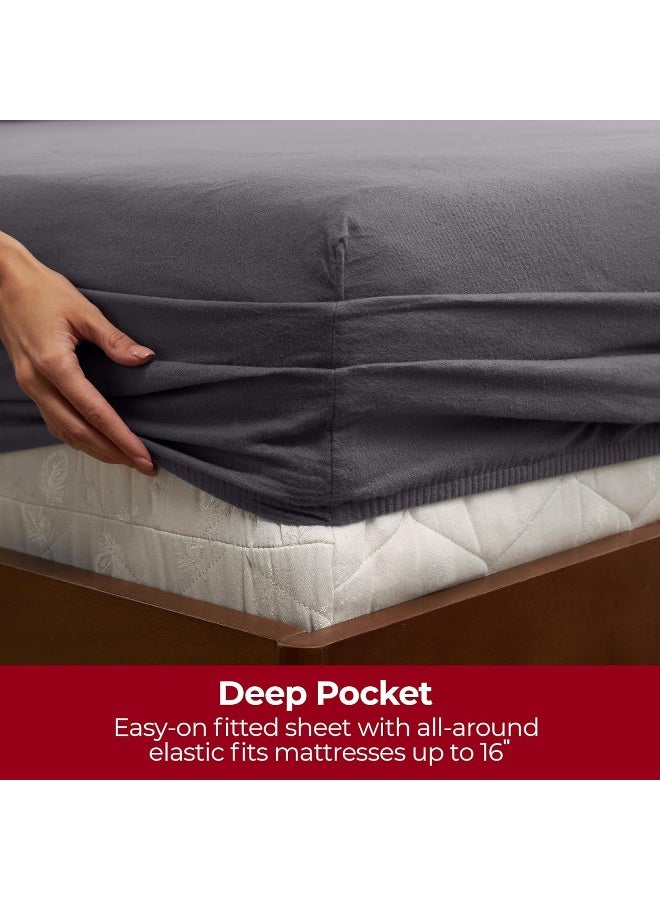 Mellanni Cotton Flannel Sheet Set Double Brushed for Added Softness Comfort Deep Pocket Fitted Sheet up to 16 4 Piece Set Queen Gray - Image 3