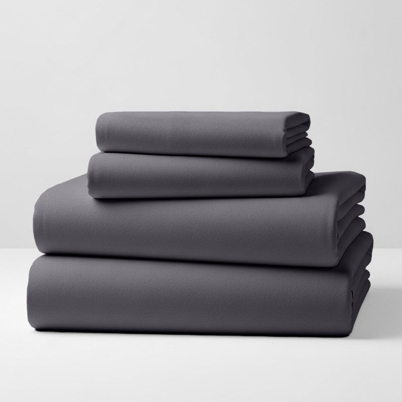 Mellanni Cotton Flannel Sheet Set Double Brushed for Added Softness Comfort Deep Pocket Fitted Sheet up to 16 4 Piece Set Queen Gray - Image 1