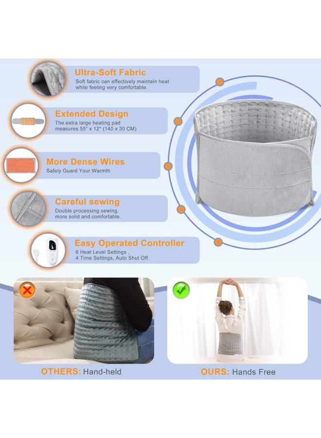 وسادة تدفئة كهربائية 55×12 بوصة لتخفيف آلام الظهر والكتف، 6 مستويات حرارة، 4 إعدادات للوقت، إيقاف تلقائي - Image 5