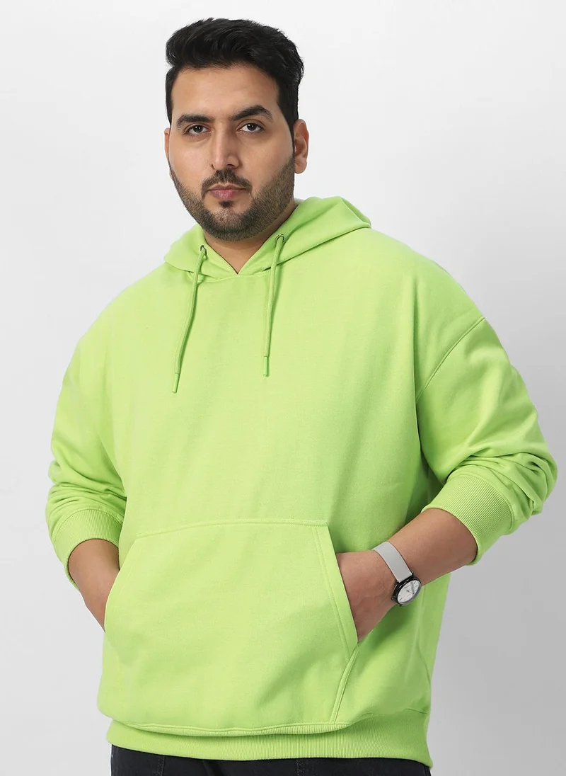 Urbano Plus Men's Cool Matcha Cotton Solid Oversized Hooded Neck Sweatshirt
