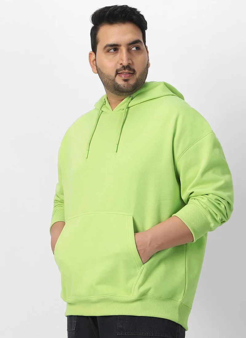 Urbano Plus Men's Cool Matcha Cotton Solid Oversized Hooded Neck Sweatshirt