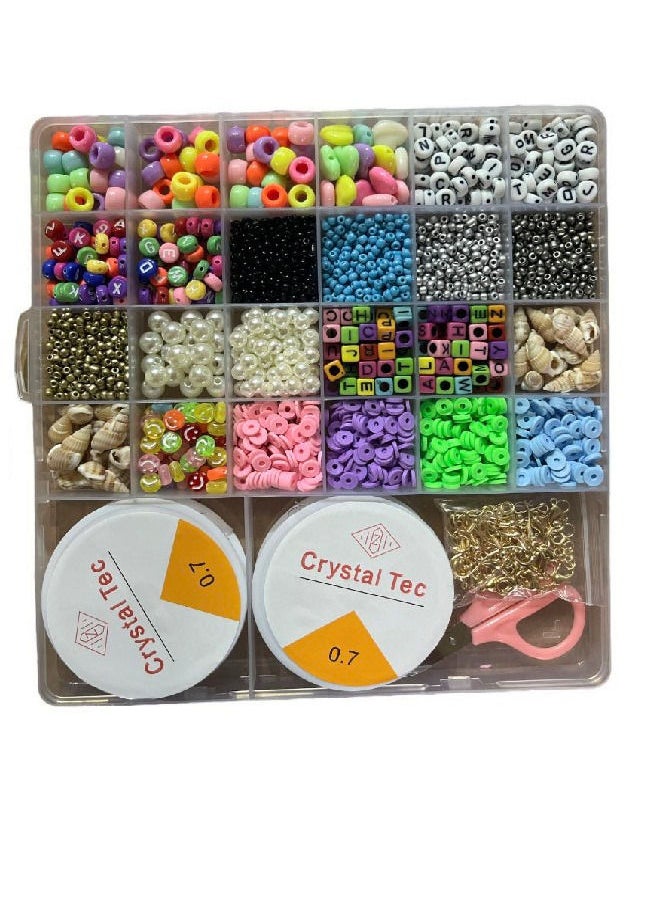 Generic Glass Beads, 24 Slot Multicolor Baking Paint Beads Set Glass Beads Box Alphabet Pattern Beads for DIY Bracelets and Necklace  - Image 1