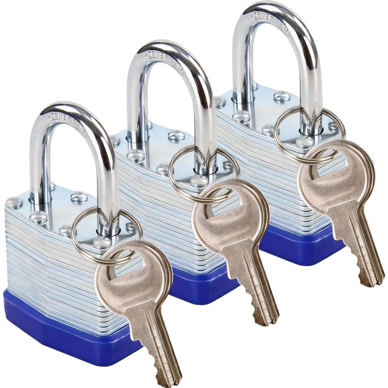 SEPOXÂ® Trinity Keyed-Alike Padlocks Outdoor, Reinforced Laminated Steel Body Heavy-Duty 1-9/16" 40MM, Uncuttable Standard Shackle, 3-Pcs-Lock, 6-Pcs Same Keys, for Gym Locker, Toolbox, Shed, Storage - Image 1