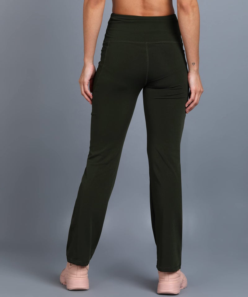 Rock Paper Scissors Premium Flare Gym Pants High Waist Stretchable Flared Leggings with Pockets Gym Wear/Active Wear Tights Yoga Pants Zumba/Dance Womens Workout Tights Army Green - Image 3