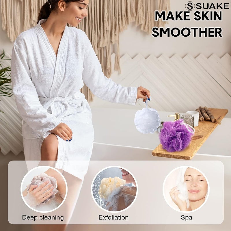 SUAKE Loofah for Bathing - Loofah Scrub Sponge & Body Exfoliator for Men & Women | Soft Shower Loofah with Hanging Handle & Wall Hook - Gentle Bathing Puff - Image 5