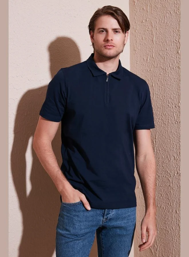 Buratti Cotton Regular Fit Half Zipper Polo Collar T Shirt Men's Polo Collar T-Shirt 5902972