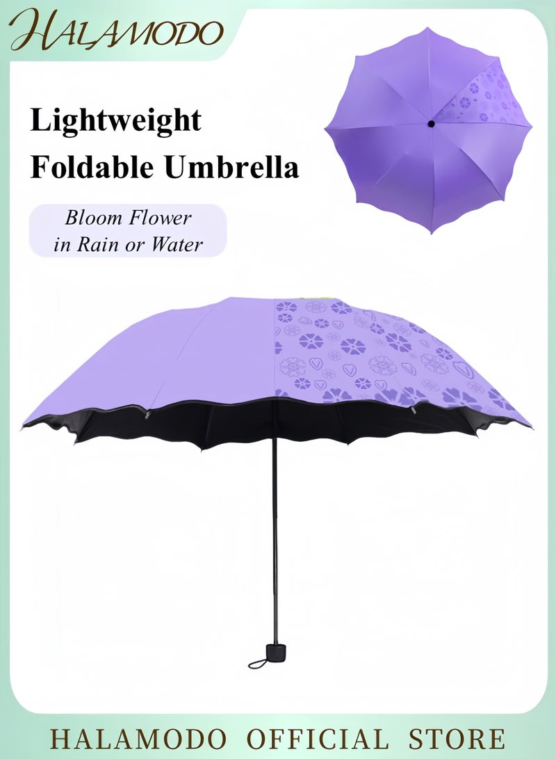 HALAMODO Foldable Umbrella Bloom Flower in Rain Water Lightweight Windproof Compact Parasol Sunshade for Outdoor Sports - Image 1