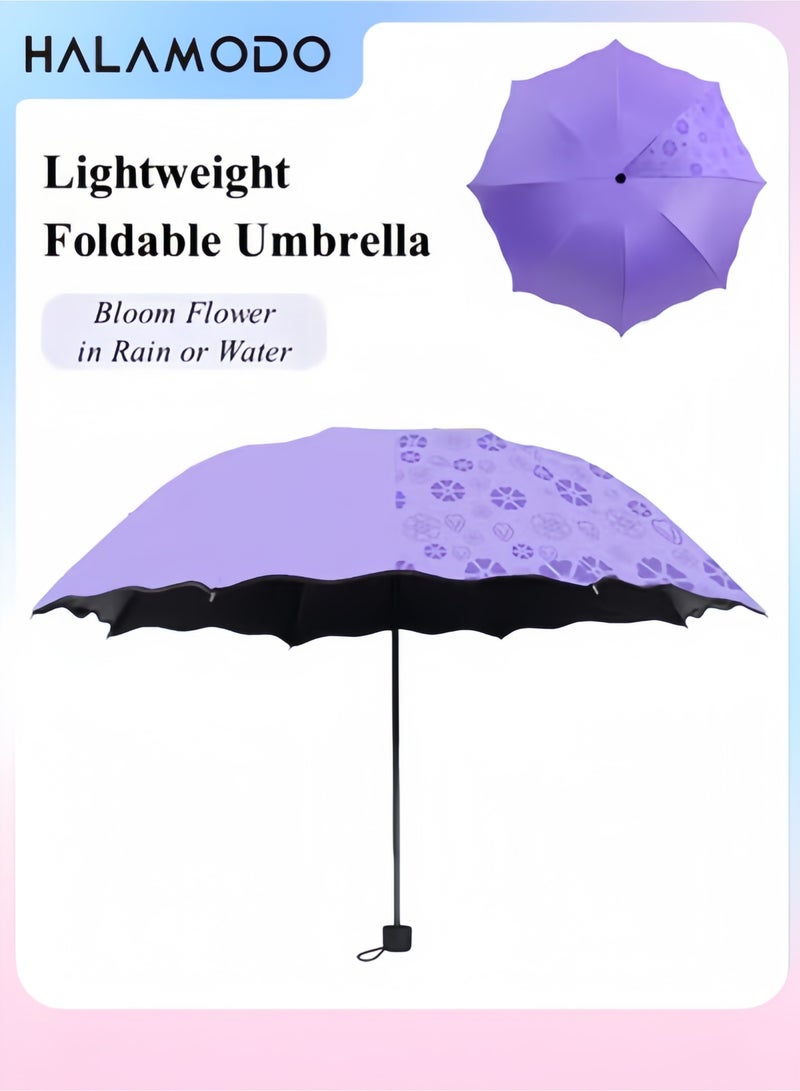 Halamodo Foldable Umbrella Bloom Flower in Rain Water Lightweight Windproof Compact Parasol Sunshade for Outdoor Sports - Image 1
