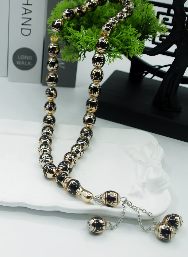 salaam-fashion 33 Beads 12mm Laser-Engraved Mosque Tasbih – Black Islamic Prayer Beads for Ramadan, Hajj & Daily Worship – Elegant Gift Box Included - Image 2