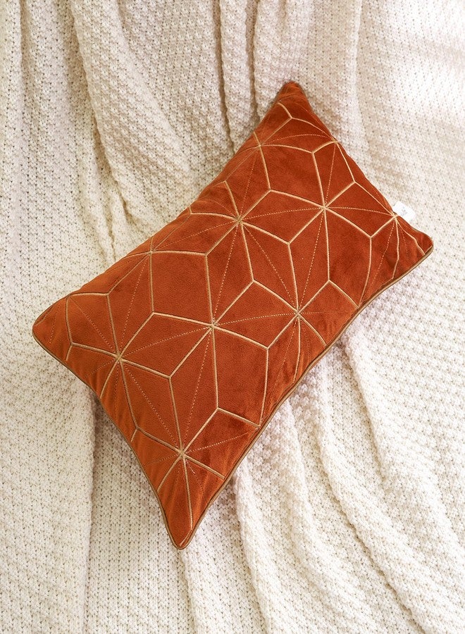 Aeckself 12 x 20 Inch Orange Gold Plaid Geometric Stripes Embroidery Velvet Cushion Case Luxury Modern Rectangle Decorative Throw Pillow Cover Pillowcase for Couch Living Room Bedroom Car - Image 2