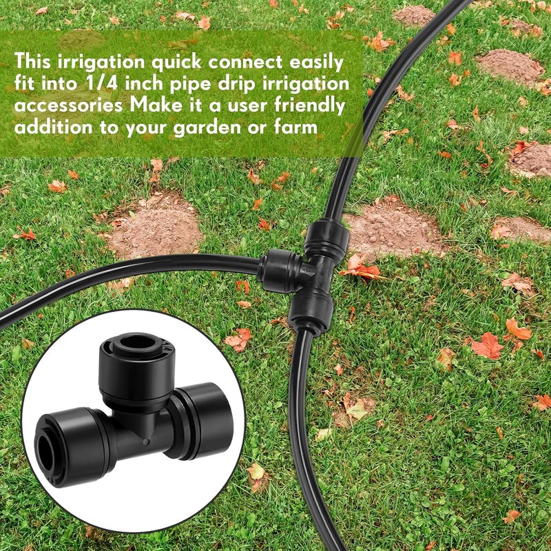 Glooglitter 30 Pcs 1/4" Drip Irrigation Tee Connectors for Drip Tube Quick Connect Drip Irrigation Parts Fittings for 1/4 Inch(6.35mm) Irrigation Tubing Drip or Sprinkler (Black,Tee Connector) - Image 5