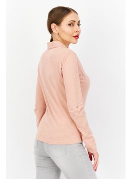 Zero Women Spread Collar Long Sleeve Plain Blouse Top, Light Pink  - Image 2