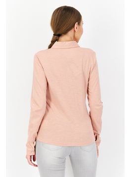 Zero Women Spread Collar Long Sleeve Plain Blouse Top, Light Pink  - Image 3