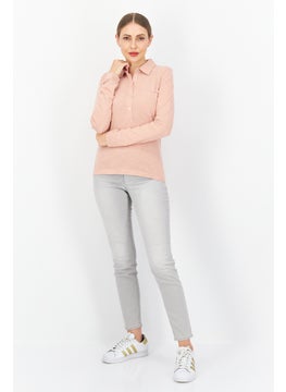 Zero Women Spread Collar Long Sleeve Plain Blouse Top, Light Pink  - Image 4